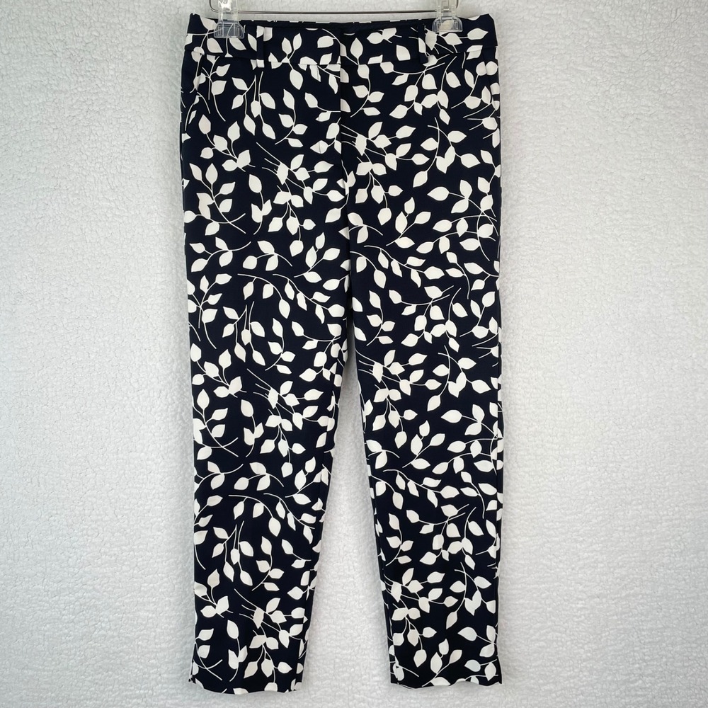 Talbots Hampshire Ankle Pant Womens 8P Black White Leaf Print Slim Stretch Crop - Picture 2 of 12